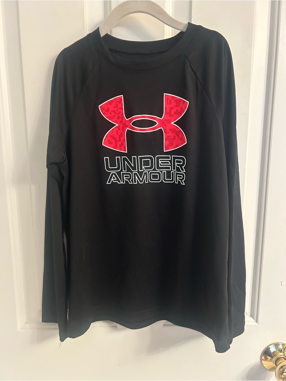 Boys Under Armour Black Long-Sleeve Tee with Red Logo
